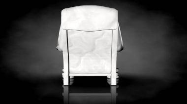 siyah bir arka plan üzerinde beyaz bir sandalyenin 3D render