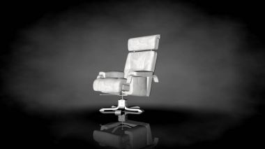 siyah bir arka plan üzerinde beyaz bir sandalyenin 3D render