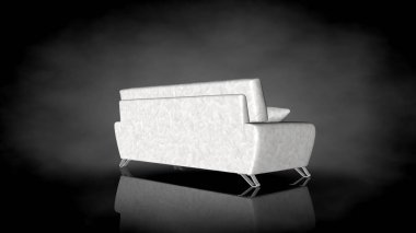 siyah bir arka plan üzerinde beyaz bir sandalyenin 3D render