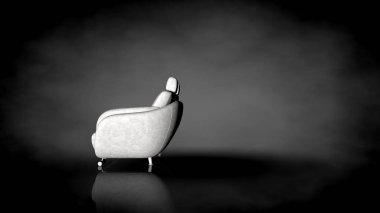 siyah bir arka plan üzerinde beyaz bir sandalyenin 3D render