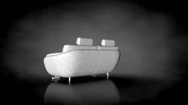 siyah bir arka plan üzerinde beyaz bir sandalyenin 3D render