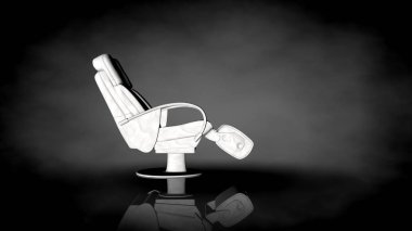 siyah bir arka plan üzerinde beyaz bir sandalyenin 3D render