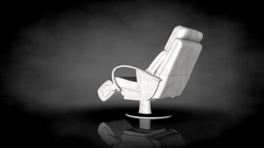 siyah bir arka plan üzerinde beyaz bir sandalyenin 3D render