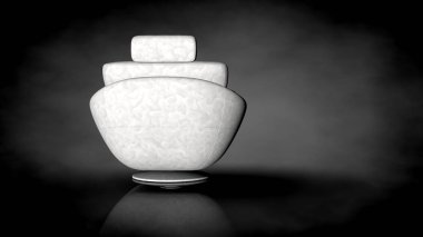 siyah bir arka plan üzerinde beyaz bir sandalyenin 3D render