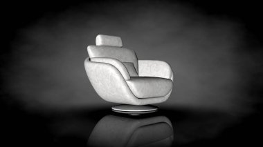 siyah bir arka plan üzerinde beyaz bir sandalyenin 3D render