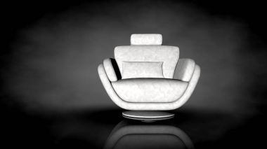 siyah bir arka plan üzerinde beyaz bir sandalyenin 3D render