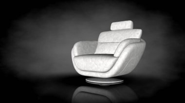 siyah bir arka plan üzerinde beyaz bir sandalyenin 3D render