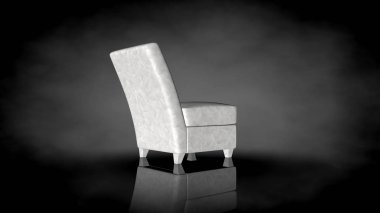 siyah bir arka plan üzerinde beyaz bir sandalyenin 3D render