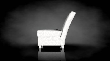 siyah bir arka plan üzerinde beyaz bir sandalyenin 3D render