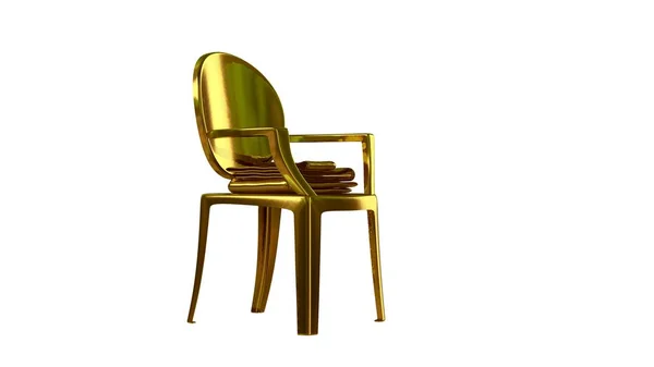 3D візуалізація золотого стільця ізольовано на білому — стокове фото