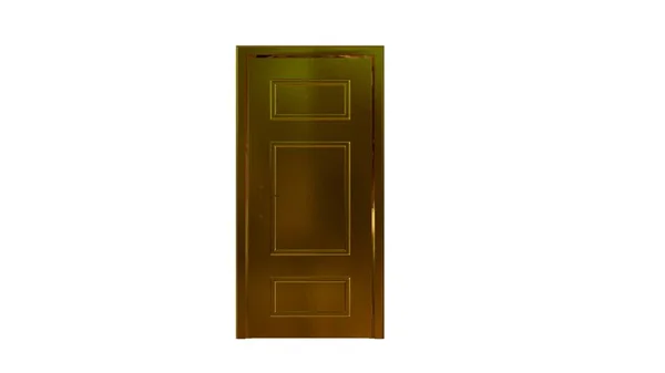 Трехмерное изображение золотой двери, изолированной на белом — стоковое фото