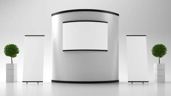 3d renderização de um design de exposição com placas em branco — Fotografia de Stock
