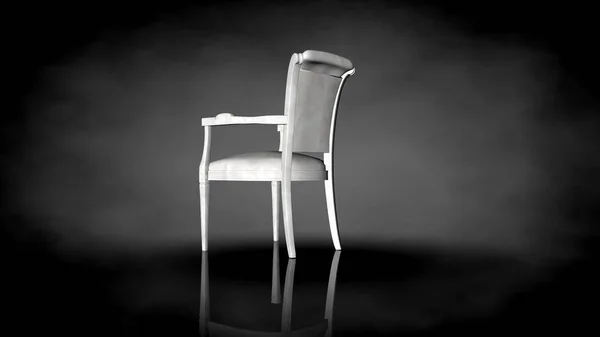 3d rendu d'une chaise blanche sur un fond noir — Photo