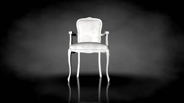 Representación 3d de una silla blanca sobre un fondo negro — Foto de Stock