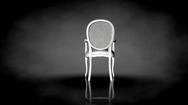 3d render dari kursi putih pada latar belakang hitam — Stok Foto