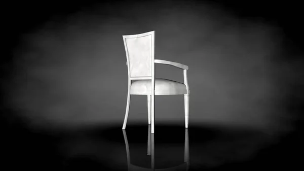 Siyah bir arka plan üzerinde beyaz bir sandalyenin 3D render — Stok fotoğraf
