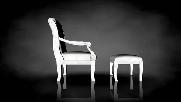 3d rendering of a white chair on a black background — Stock Photo, Image