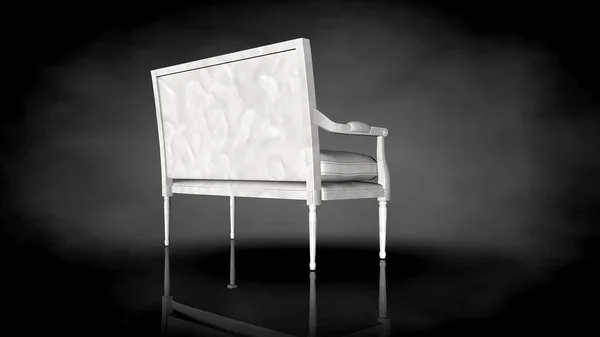 Representación 3d de una silla blanca sobre un fondo negro — Foto de Stock