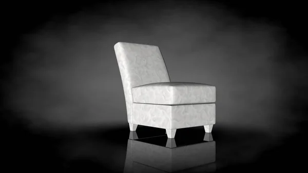 Siyah bir arka plan üzerinde beyaz bir sandalyenin 3D render — Stok fotoğraf