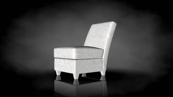 Representación 3d de una silla blanca sobre un fondo negro — Foto de Stock