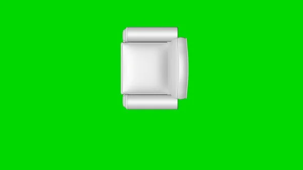 3D-Darstellung eines weißen Stuhls isoliert auf grüner Draufsicht — Stockfoto
