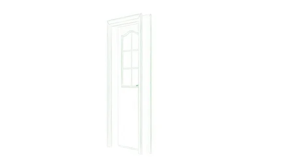 3D-weergave van een blauwdruk deur geïsoleerd op wit — Stockfoto
