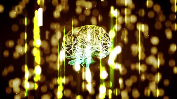 Цифровой Цикл Анимации Мозга Числами Электролиниями — стоковое видео