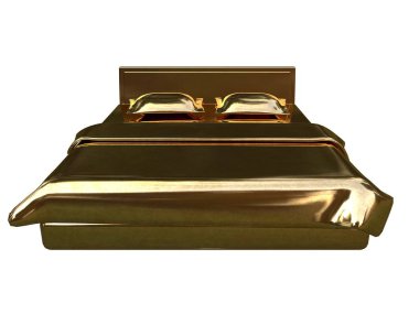 Beyaz bir arka plan üzerinde izole bir altın yatak 3D render