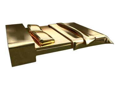 Beyaz bir arka plan üzerinde izole bir altın yatak 3D render