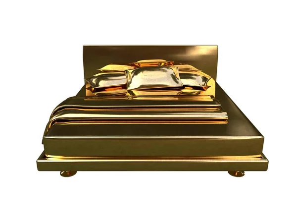 Beyaz bir arka plan üzerinde izole bir altın yatak 3D render — Stok fotoğraf