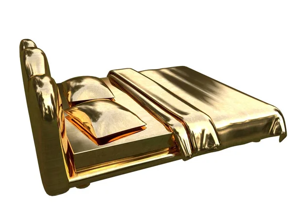 3d rendering of a golden bed isolated on a white background — Stock Photo, Image