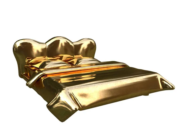 Renderowania 3D golden łóżka na białym tle na białym tle — Zdjęcie stockowe