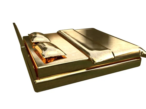 3d rendering of a golden bed isolated on a white background — Stock Photo, Image