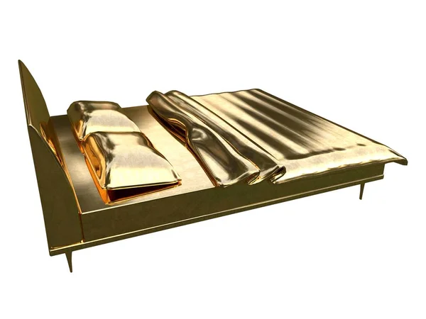 Τρισδιάστατη απεικόνιση του ένα χρυσό κρεβάτι που απομονώνονται σε λευκό φόντο — Φωτογραφία Αρχείου
