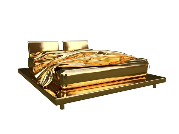 3D visszaadás-ból egy golden bed elszigetelt fehér background — Stock Fotó