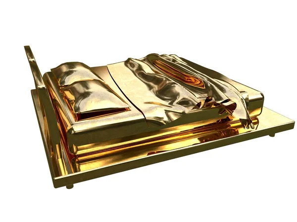 3d rendering of a golden bed isolated on a white background — Stock Photo, Image