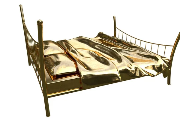 3d rendering of a golden bed isolated on a white background — Stock Photo, Image