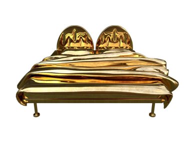 Beyaz bir arka plan üzerinde izole bir altın yatak 3D render