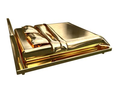 Beyaz bir arka plan üzerinde izole bir altın yatak 3D render