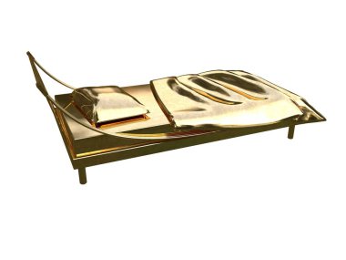 Beyaz bir arka plan üzerinde izole bir altın yatak 3D render