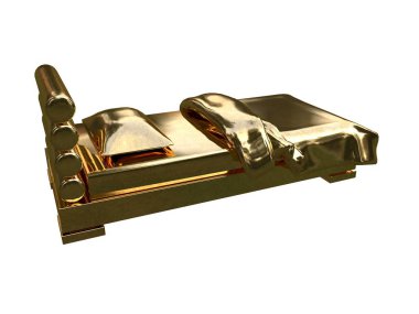Beyaz bir arka plan üzerinde izole bir altın yatak 3D render