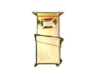 Beyaz bir arka plan üzerinde izole bir altın yatak 3D render