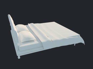 3D render izole bir siyah koyu arka plan üzerine beyaz bir yatak