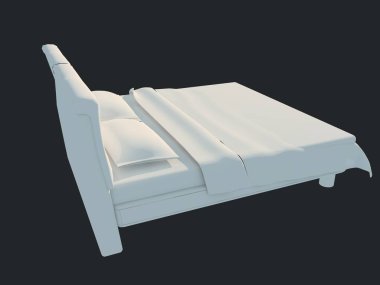 3D render izole bir siyah koyu arka plan üzerine beyaz bir yatak