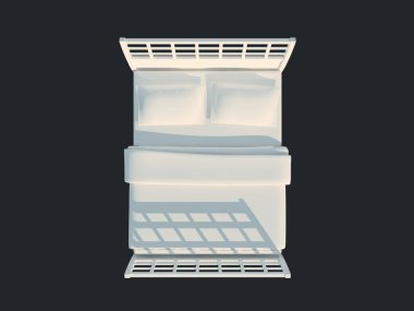 3D render izole bir siyah koyu arka plan üzerine beyaz bir yatak