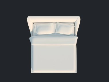 3D render izole bir siyah koyu arka plan üzerine beyaz bir yatak