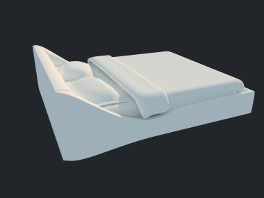 3D render izole bir siyah koyu arka plan üzerine beyaz bir yatak