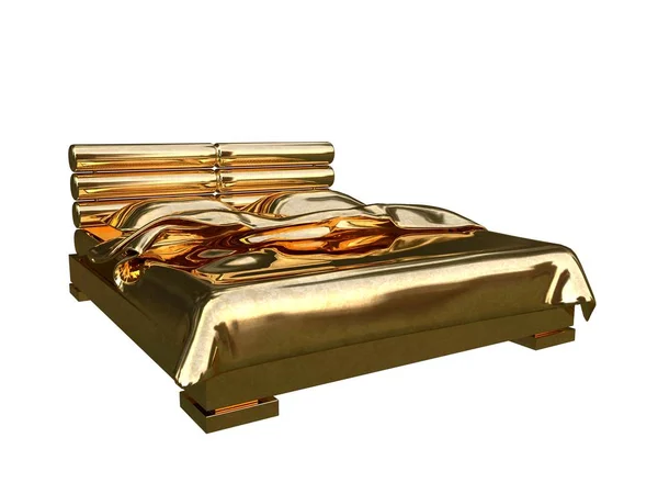 3D-rendering av en gyllene säng isolerad på en vit bakgrund — Stockfoto