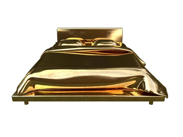 3D visszaadás-ból egy golden bed elszigetelt fehér background — Stock Fotó