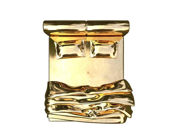 3d rendering of a golden bed isolated on a white background